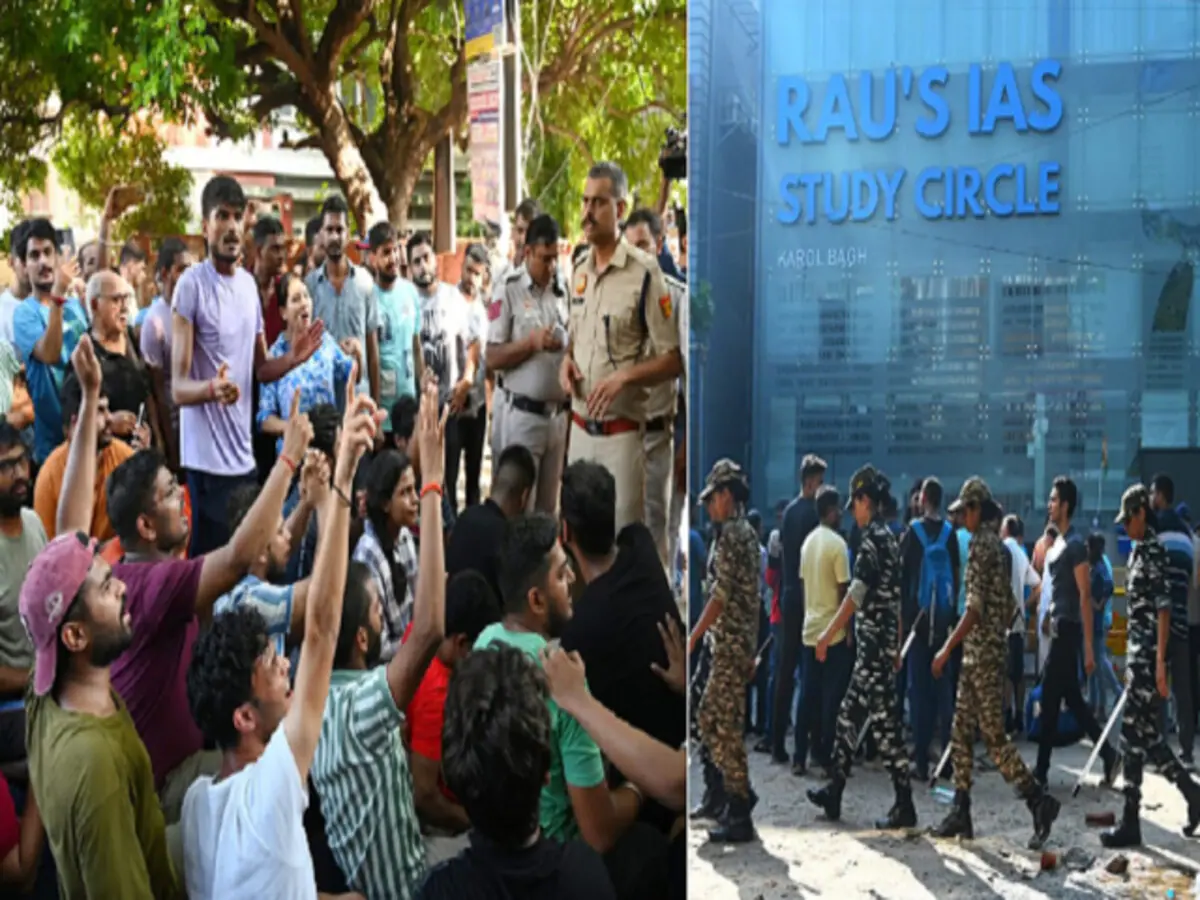 Rau IAS coaching students protesting against delhi UPSC students death Photo by Hindustan Times
